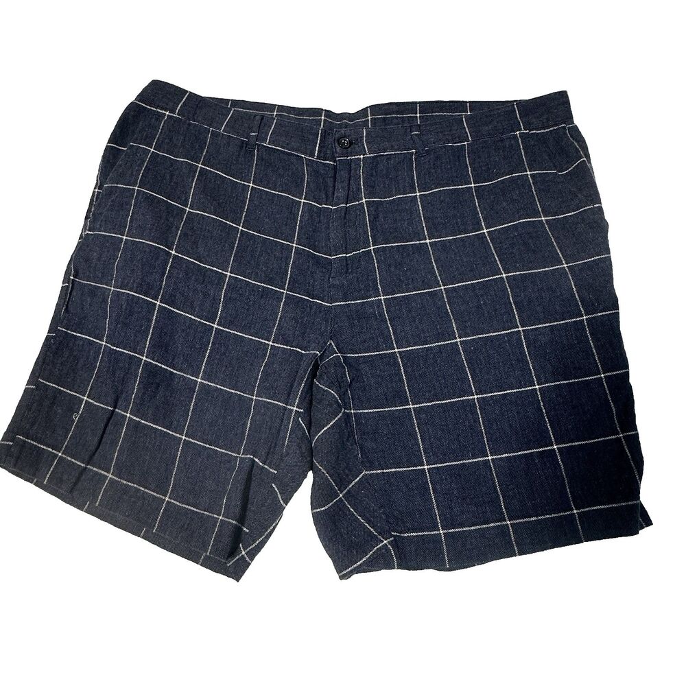 Michael Kors Mens Shorts 40 Blue White Squares Flat Front Casual Cotton